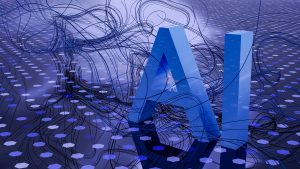 Blue graphic of AI to demonstrate AI in education
